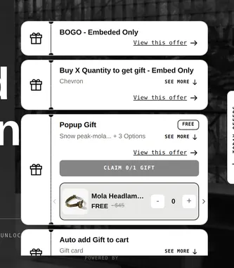Today offers drawer listing the store's live gift offers