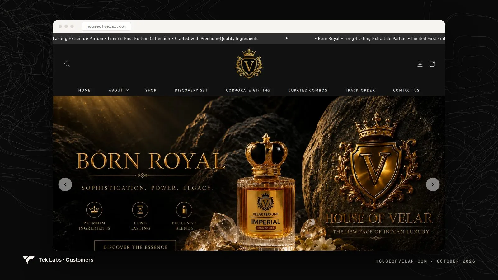 House of Velar homepage, captured October 2026