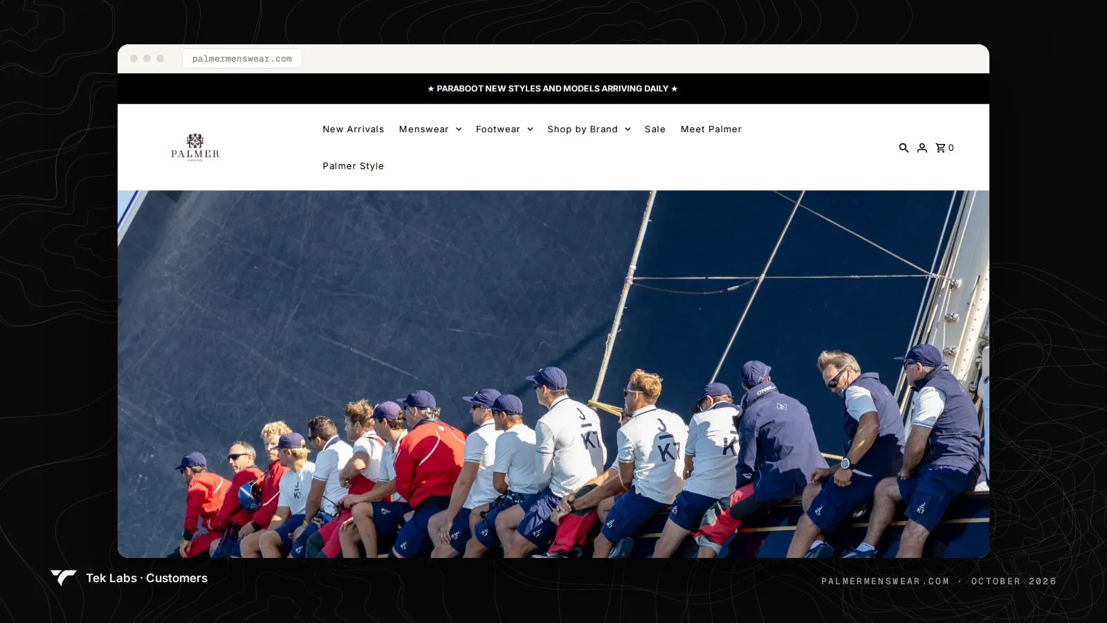 Palmer Menswear homepage, captured October 2026