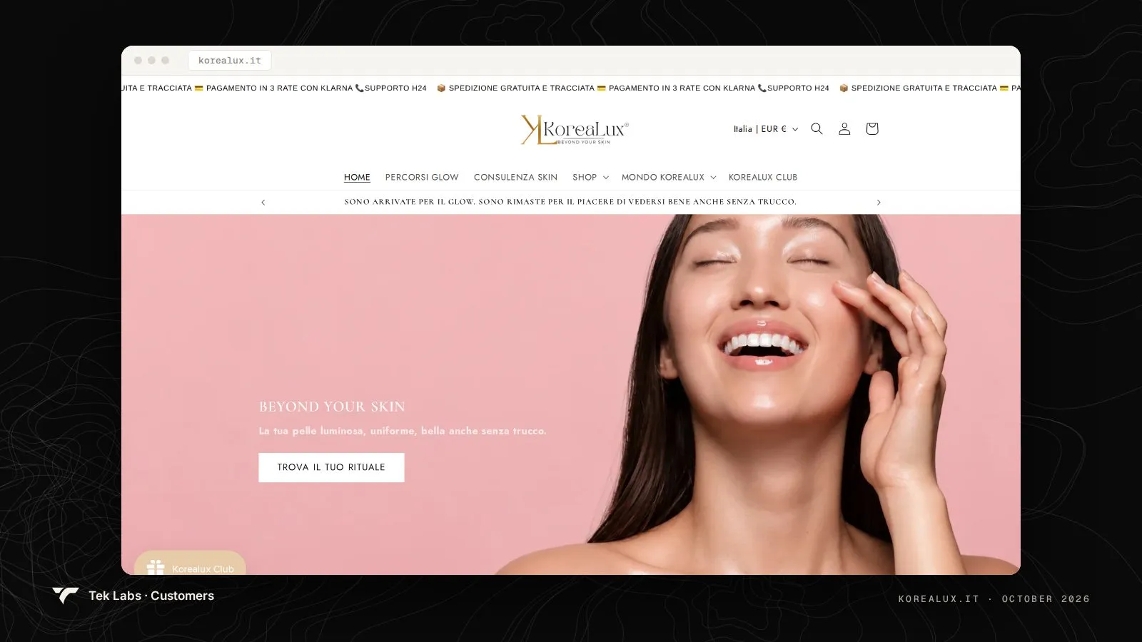 Korealux homepage, captured October 2026