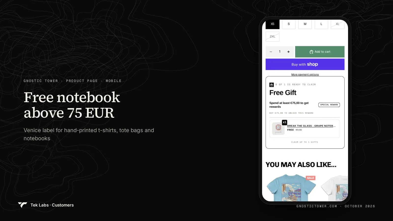 Gnostic Tower product page on mobile, captured October 2026