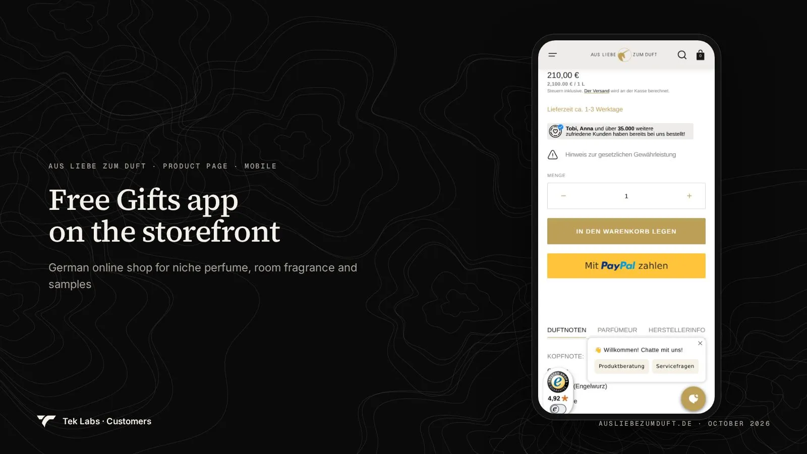 Aus Liebe zum Duft product page, captured October 2026