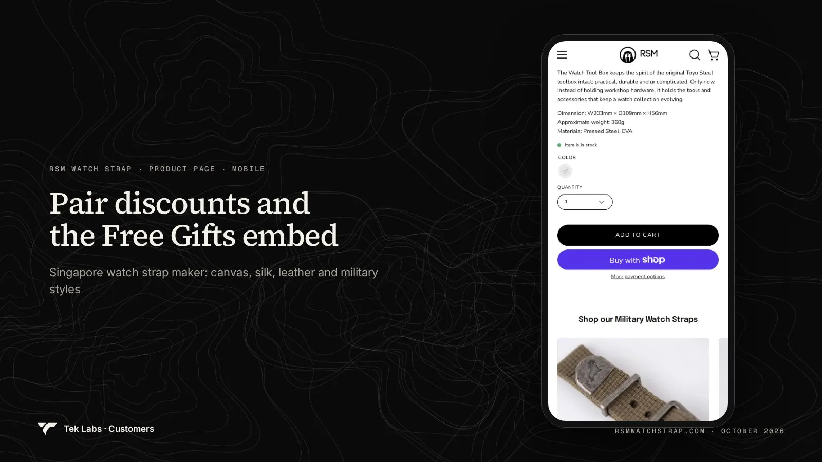 RSM Watch Strap product page, captured October 2026