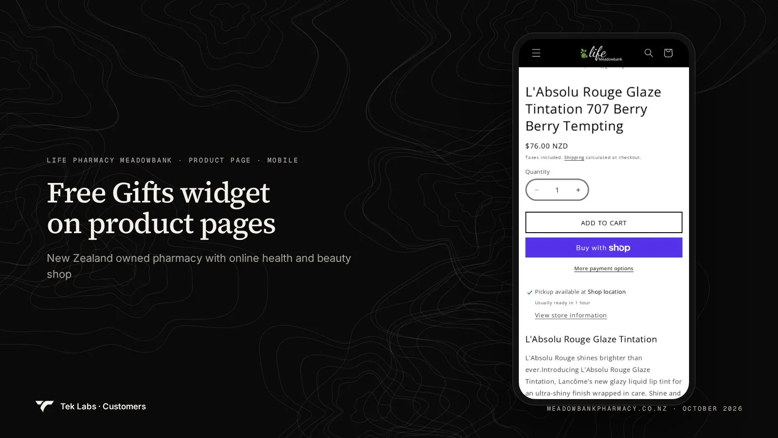 Life Pharmacy Meadowbank product page, captured October 2026