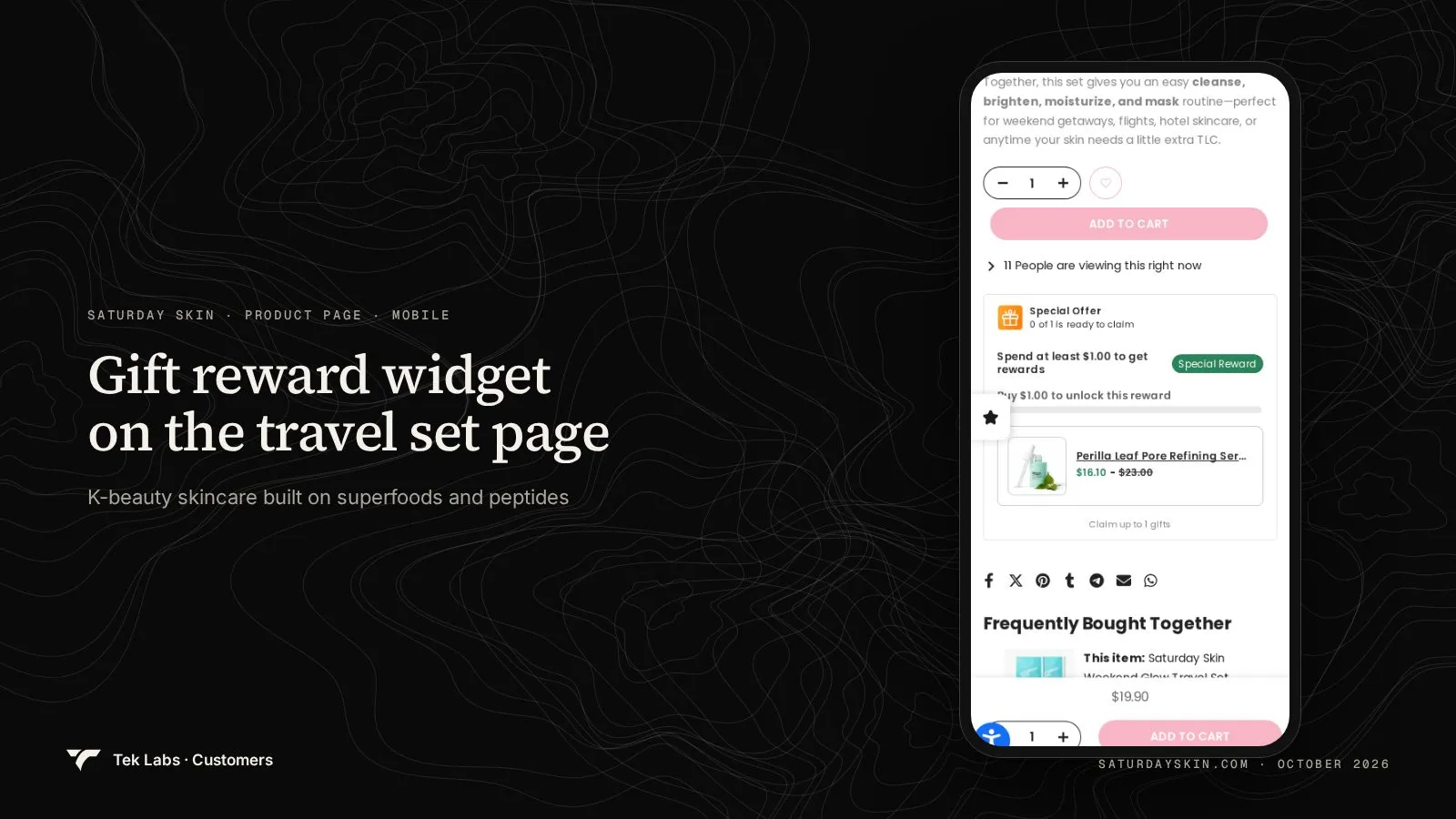 Saturday Skin product page on mobile, captured October 2026