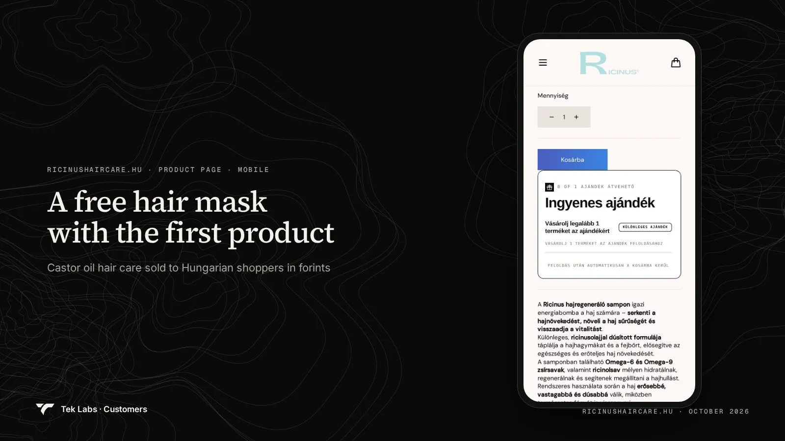 Ricinushaircare.hu product page on mobile, captured October 2026