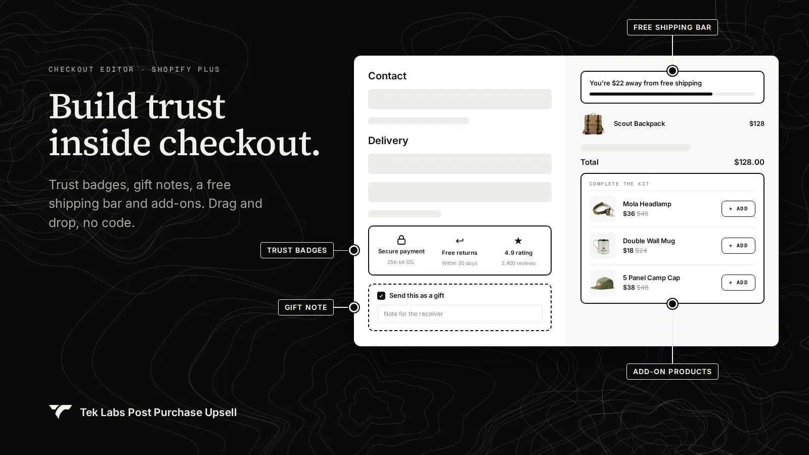 Checkout editor adding widgets to a Shopify Plus checkout