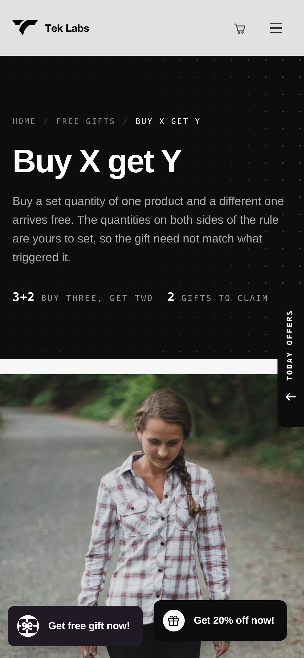 Mobile product page header showing Buy X get Y, buy three, get two